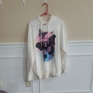 No Boundaries White Hoodie with Butterfly Graphic